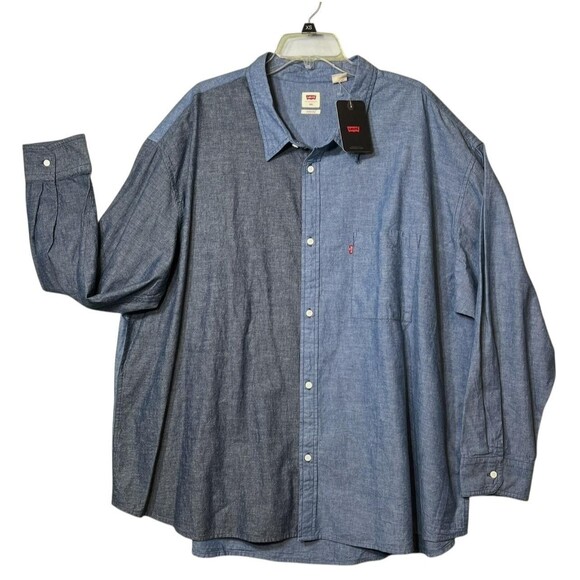 Levis Shirt Mens 2XL Blue Two Tone Denim Button Up Oversized Long Sleeve Pocket - Picture 10 of 10